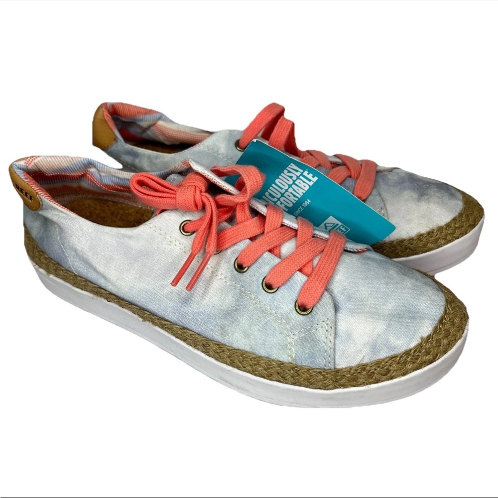 Reef Cushion Sunset Sneaker Shoe Womens Size 8.5 Washed Ocean Blue Cork Insole